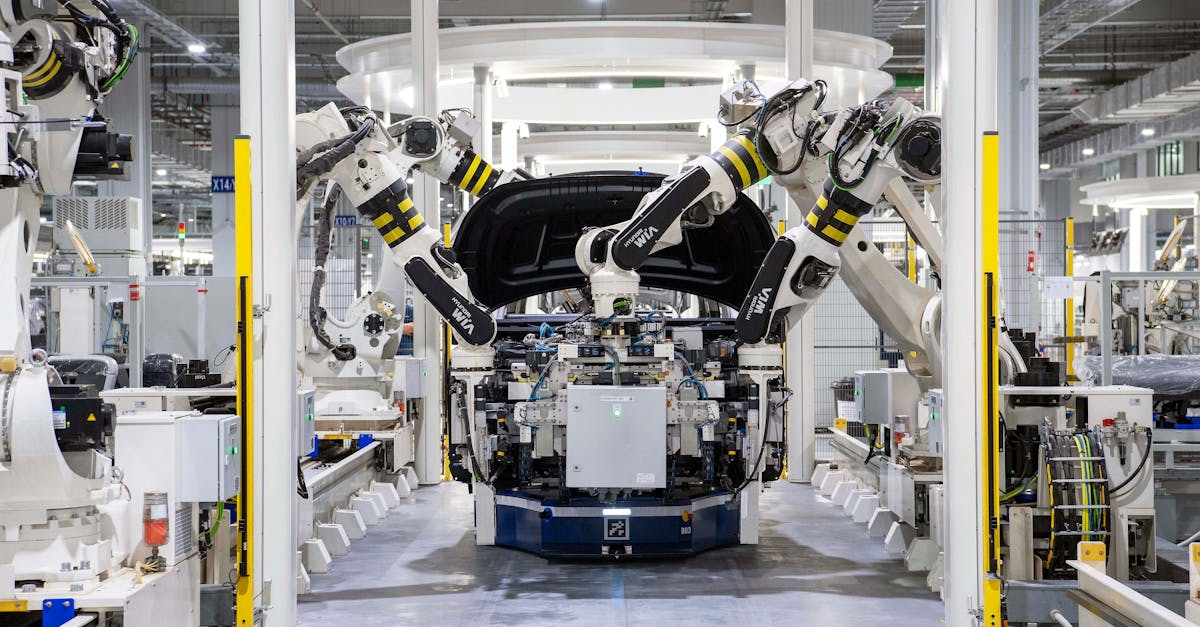 high tech robots assembling a car in a modern factory setting showcasing automation